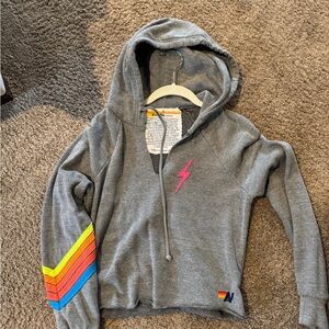 Aviator Nation AN Crop Lighting Bolt Stitch Chevron
Sweatshirt Grey Neon Size XS